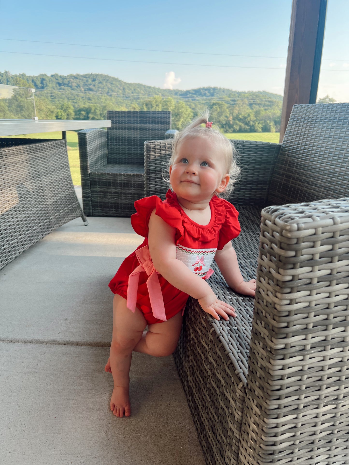 Red Cherry Bow Romper