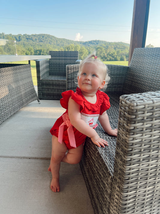 Red Cherry Bow Romper