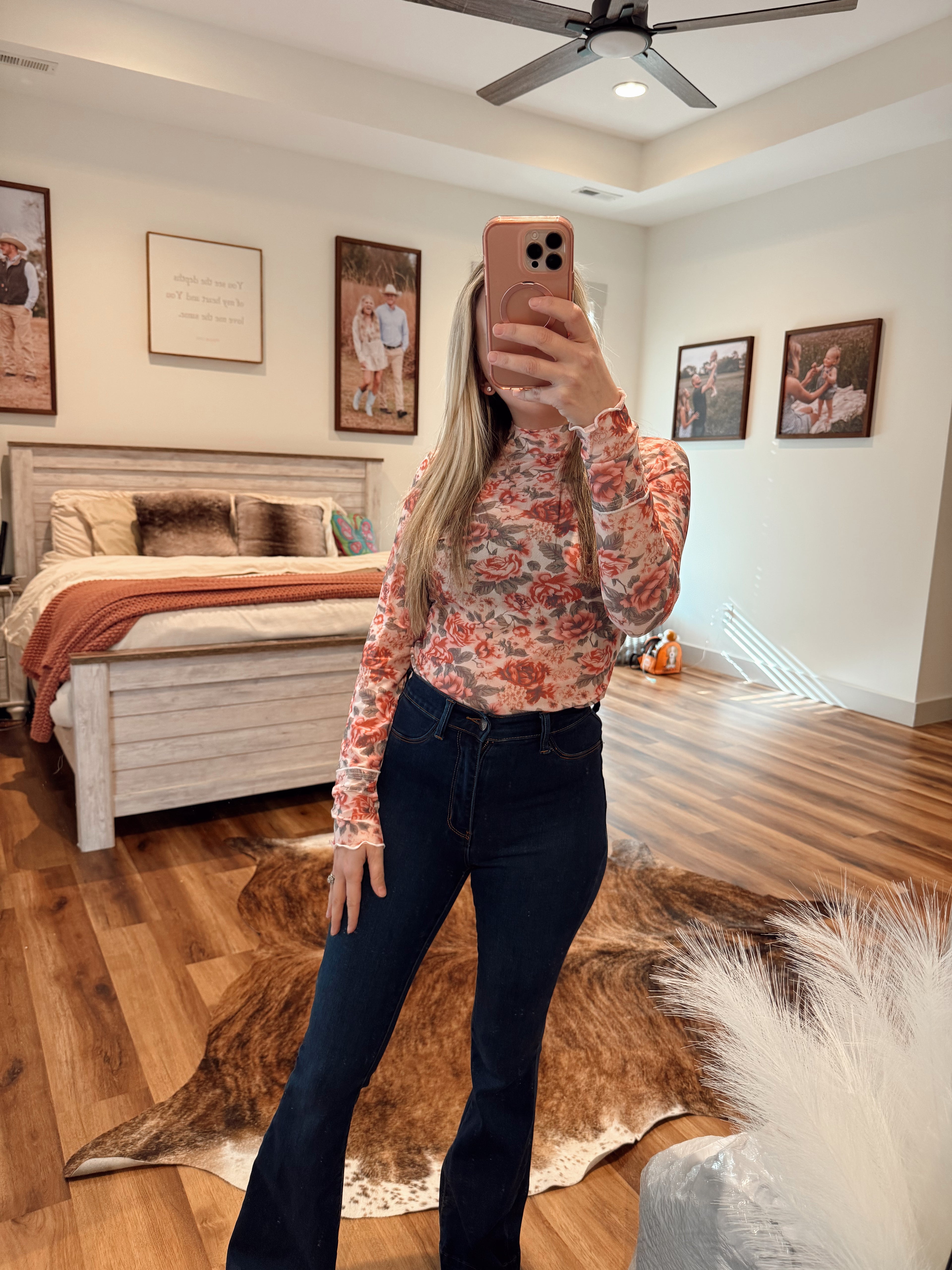 Floral mesh top